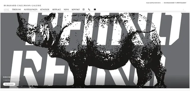 Website der Burkhard Eikelmann Galerie mit Nashorn-Grafik